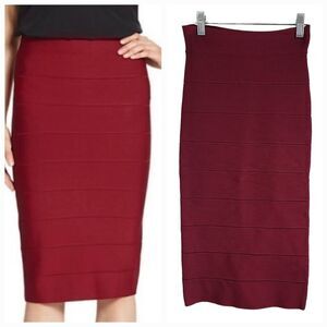 BCBGMaxAzria Leger Bandage Skirt Red Cranberry Bodycon Stretch Pencil Knee